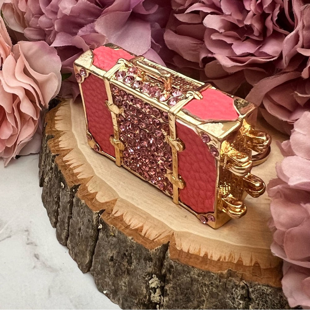 Pink & Gold Crystal Luggage Keychain Charm - Picture 9 of 16